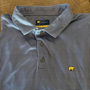 Jack Nicklaus Navy Micro-Check Polo with Golden Bear Bear Emblem
